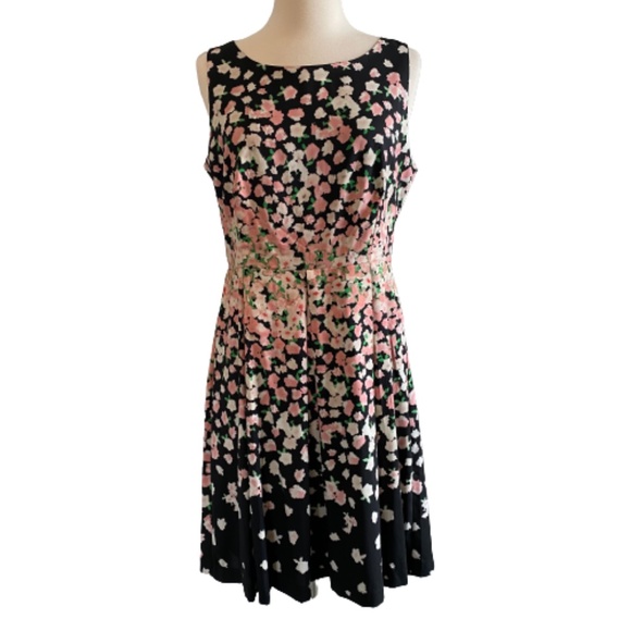 NY & COMPANY Dress Sheath Floral Lined Sleeveless Black & Pink Size 10 - Picture 1 of 11